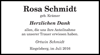 Todesanzeige von Rosa Schmidt von saarbruecker_zeitung