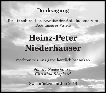 Todesanzeige von Heinz-Peter Niederhauser von saarbruecker_zeitung