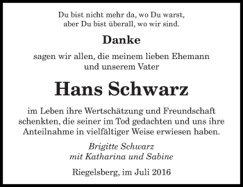 Todesanzeige von Hans Schwarz von saarbruecker_zeitung