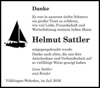 Todesanzeige von Helmut Sattler von saarbruecker_zeitung