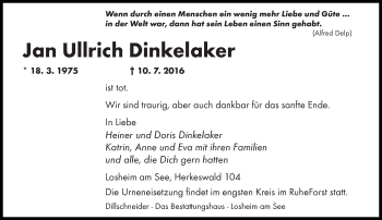 Todesanzeige von Jan Ullrich Dinkelaker von saarbruecker_zeitung
