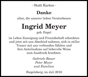 Todesanzeige von Ingrid Meyer von saarbruecker_zeitung