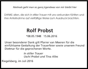 Todesanzeige von Rolf Probst von saarbruecker_zeitung