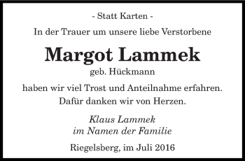 Todesanzeige von Margot Lammek von saarbruecker_zeitung