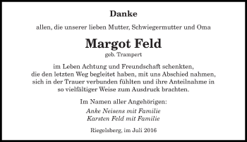 Todesanzeige von Margot Feld von saarbruecker_zeitung