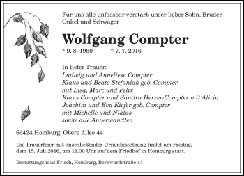 Todesanzeige von Wolfgang Compter von saarbruecker_zeitung