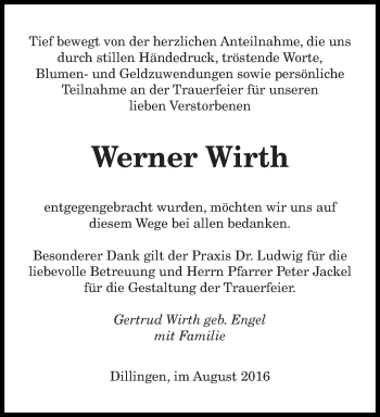 Todesanzeige von Werner Wirth von saarbruecker_zeitung