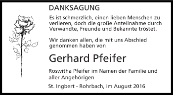 Todesanzeige von Gerhard Pfeifer von saarbruecker_zeitung