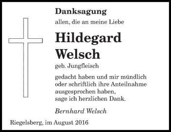 Todesanzeige von Hildegard Welsch von saarbruecker_zeitung