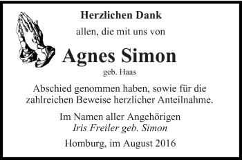 Todesanzeige von Agnes Simon von saarbruecker_zeitung