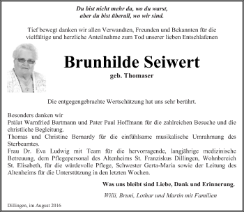 Todesanzeige von Brunhilde Seiwert von saarbruecker_zeitung