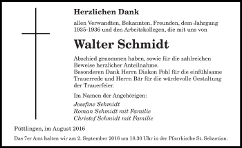 Todesanzeige von Walter Schmidt von saarbruecker_zeitung