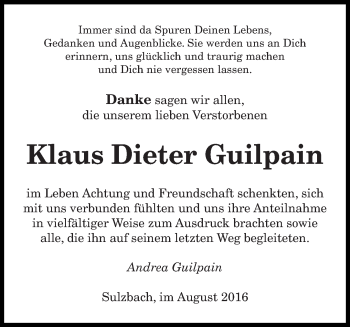Todesanzeige von Klaus Dieter Guilpain von saarbruecker_zeitung