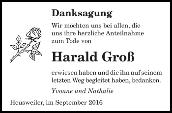 Todesanzeige von Harald Groß von saarbruecker_zeitung