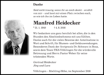 Todesanzeige von Manfred Heidecker von saarbruecker_zeitung