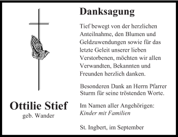 Todesanzeige von Ottilie Stief von saarbruecker_zeitung