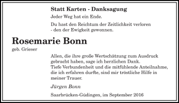 Todesanzeige von Rosemarie Bonn von saarbruecker_zeitung
