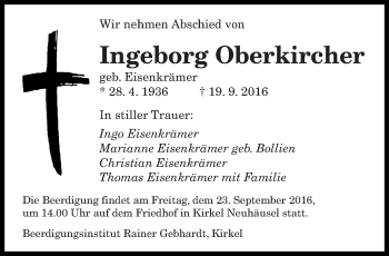 Todesanzeige von Ingeborg Oberkircher von saarbruecker_zeitung