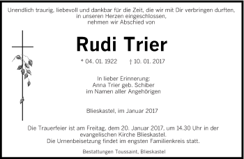 Todesanzeige von Rudi Trier von saarbruecker_zeitung