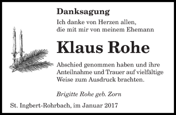 Todesanzeige von Klaus Rohe von saarbruecker_zeitung