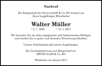 Todesanzeige von Walter Müller von saarbruecker_zeitung