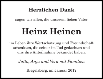 Todesanzeige von Heinz Heinen von saarbruecker_zeitung