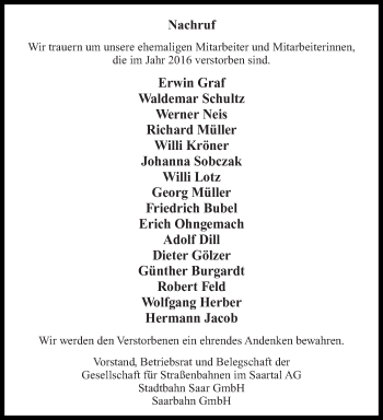 Todesanzeige von Nachruf  von saarbruecker_zeitung