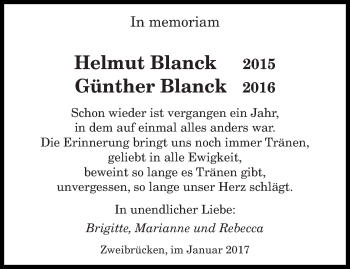 Todesanzeige von Helmut und Günther Blanck von saarbruecker_zeitung