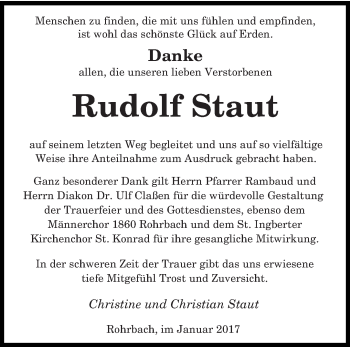 Todesanzeige von Rudolf Staut von saarbruecker_zeitung