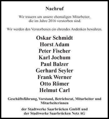 Todesanzeige von Nachruf  von saarbruecker_zeitung