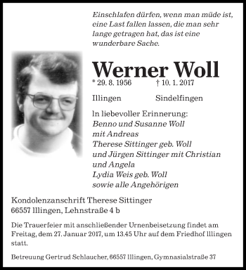 Todesanzeige von Werner Woll von saarbruecker_zeitung