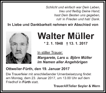 Todesanzeige von Walter Müller von saarbruecker_zeitung