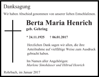 Todesanzeige von Berta Maria Henrich von saarbruecker_zeitung