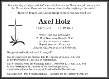 Todesanzeige von Axel Holz von saarbruecker_zeitung