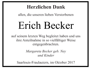 Todesanzeige von Erich Becker von saarbruecker_zeitung
