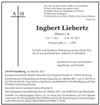 Todesanzeige von Ingbert Liebertz von saarbruecker_zeitung