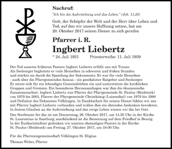 Todesanzeige von Ingbert Liebertz von saarbruecker_zeitung