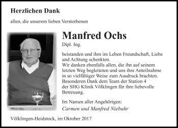 Todesanzeige von Manfred Ochs von saarbruecker_zeitung