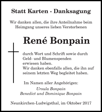 Todesanzeige von Rene Bonpain von saarbruecker_zeitung