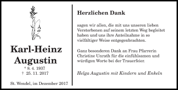 Todesanzeige von Karl-Heinz Augustin von saarbruecker_zeitung
