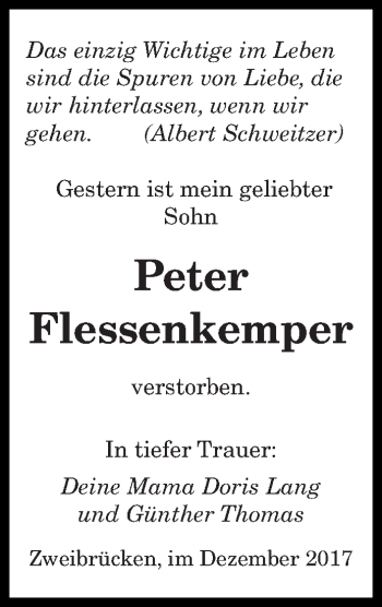 Todesanzeige von Peter Flessenkemper von saarbruecker_zeitung