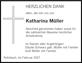 Todesanzeige von Katharina Müller von saarbruecker_zeitung