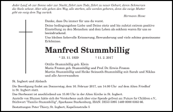 Todesanzeige von Manfred Stummbillig von saarbruecker_zeitung