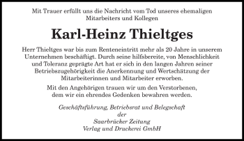 Todesanzeige von Karl-Heinz Thieltges von saarbruecker_zeitung
