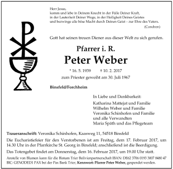 Todesanzeige von Peter Weber von saarbruecker_zeitung