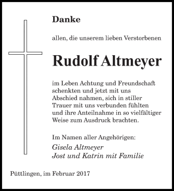 Todesanzeige von Rudolf Altmeyer von saarbruecker_zeitung