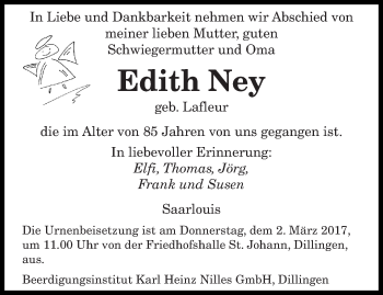 Todesanzeige von Edith Ney von saarbruecker_zeitung