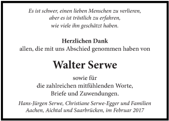 Todesanzeige von Walter Serwe von saarbruecker_zeitung