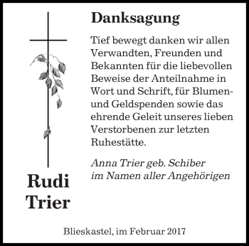 Todesanzeige von Rudi Trier von saarbruecker_zeitung