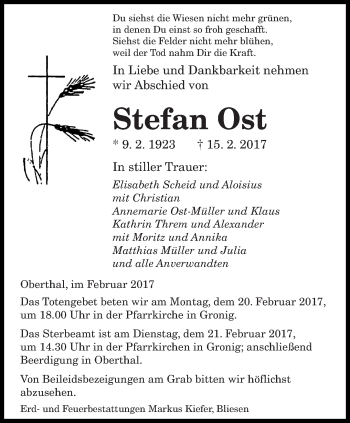 Todesanzeige von Stefan Ost von saarbruecker_zeitung